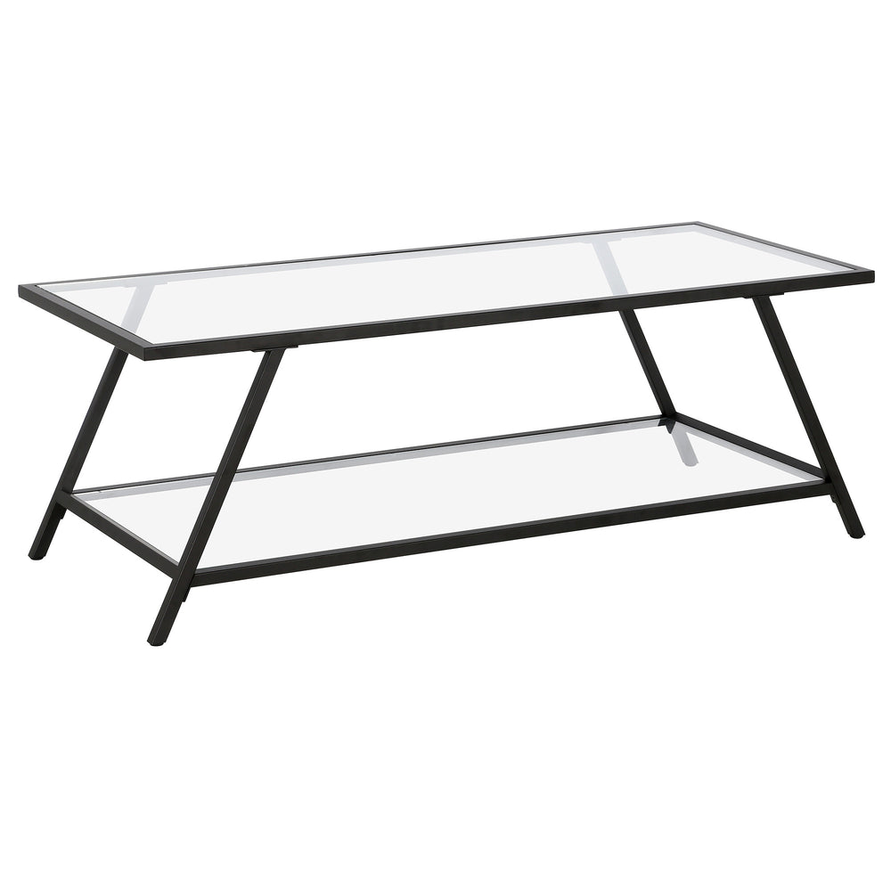 Homeroots 48" Black Glass And Steel Coffee Table With Shelf   521013