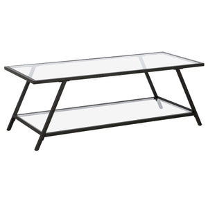Homeroots 48" Black Glass And Steel Coffee Table With Shelf   521013