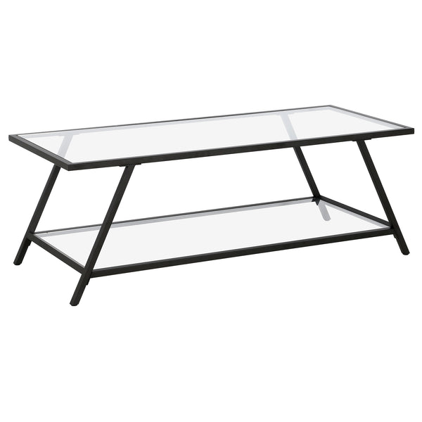 Homeroots 48" Black Glass And Steel Coffee Table With Shelf   521013