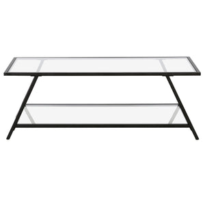 Homeroots 48" Black Glass And Steel Coffee Table With Shelf   521013