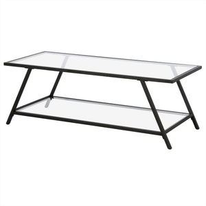 Homeroots 48" Black Glass And Steel Coffee Table With Shelf   521013