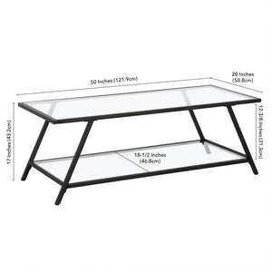 Homeroots 48" Black Glass And Steel Coffee Table With Shelf   521013