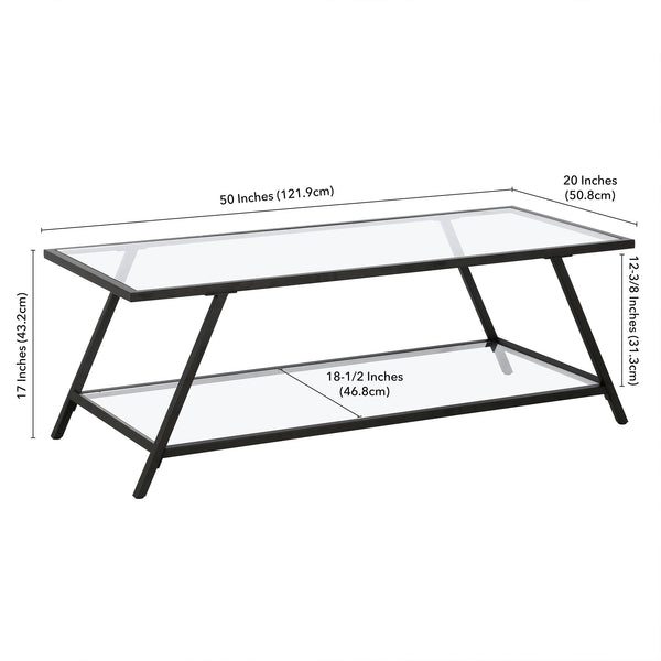 Homeroots 48" Black Glass And Steel Coffee Table With Shelf   521013