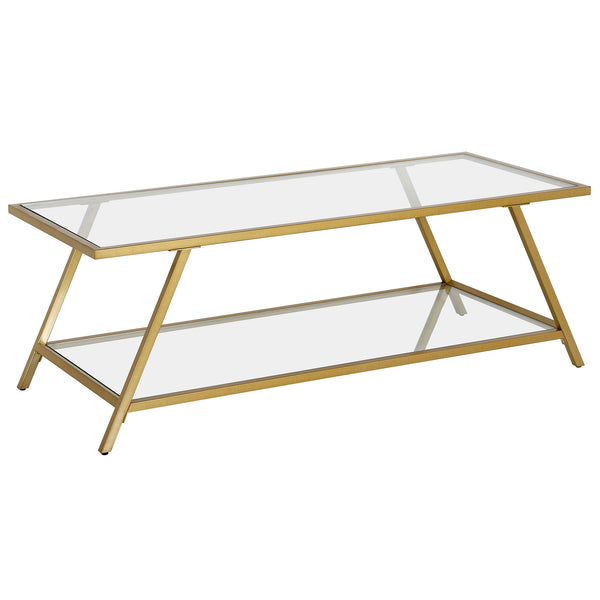 Homeroots 48" Gold Glass And Steel Coffee Table With Shelf   521014