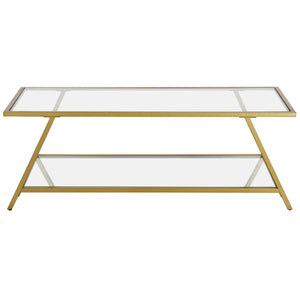 Homeroots 48" Gold Glass And Steel Coffee Table With Shelf   521014