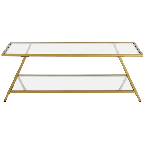 Homeroots 48" Gold Glass And Steel Coffee Table With Shelf   521014