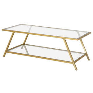 Homeroots 48" Gold Glass And Steel Coffee Table With Shelf   521014