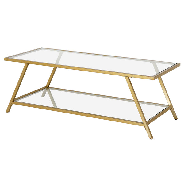 Homeroots 48" Gold Glass And Steel Coffee Table With Shelf   521014