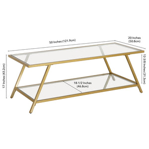 Homeroots 48" Gold Glass And Steel Coffee Table With Shelf   521014