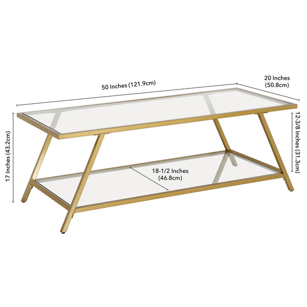 Homeroots 48" Gold Glass And Steel Coffee Table With Shelf   521014