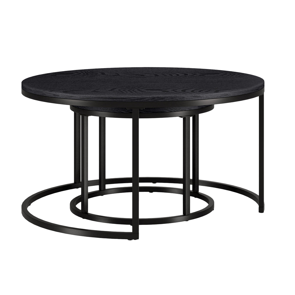 Homeroots Set Of Two 35" Black Steel Round Nested Coffee Tables   521016