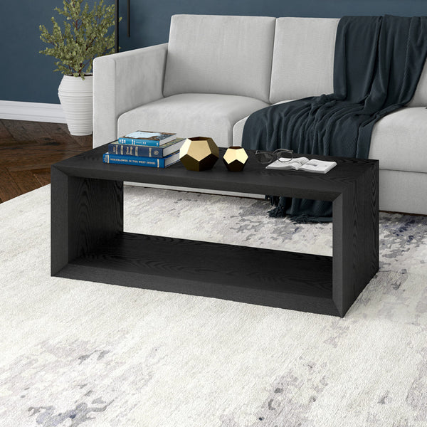 Homeroots 48" Black Faux Wood Coffee Table With Shelf   521020