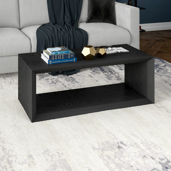 Homeroots 48" Black Faux Wood Coffee Table With Shelf   521020