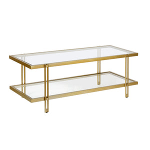 Homeroots 45" Gold Glass And Steel Coffee Table With Shelf   521021