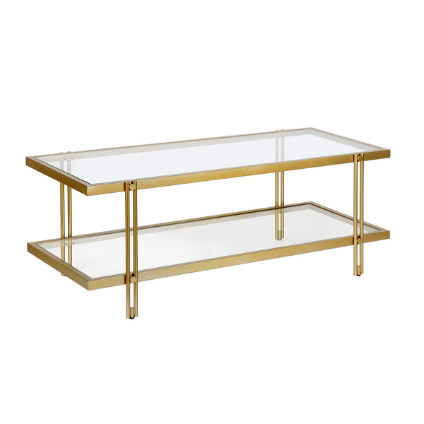 Homeroots 45" Gold Glass And Steel Coffee Table With Shelf   521021