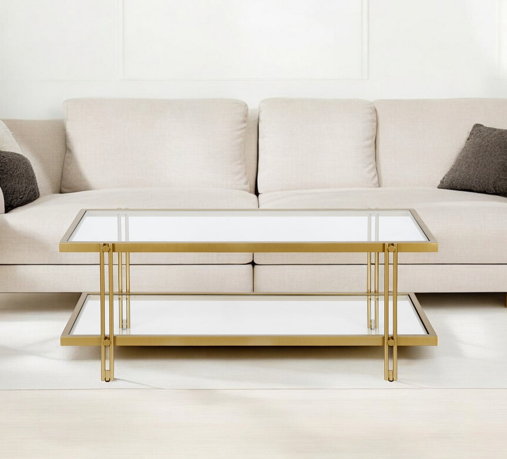 Homeroots 45" Gold Glass And Steel Coffee Table With Shelf   521021