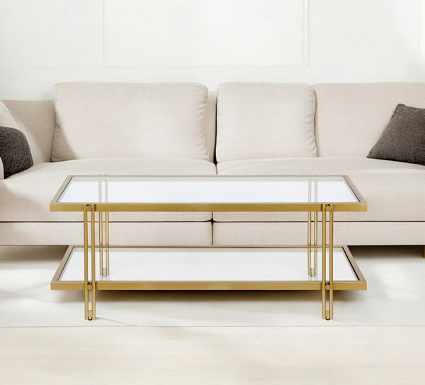 Homeroots 45" Gold Glass And Steel Coffee Table With Shelf   521021