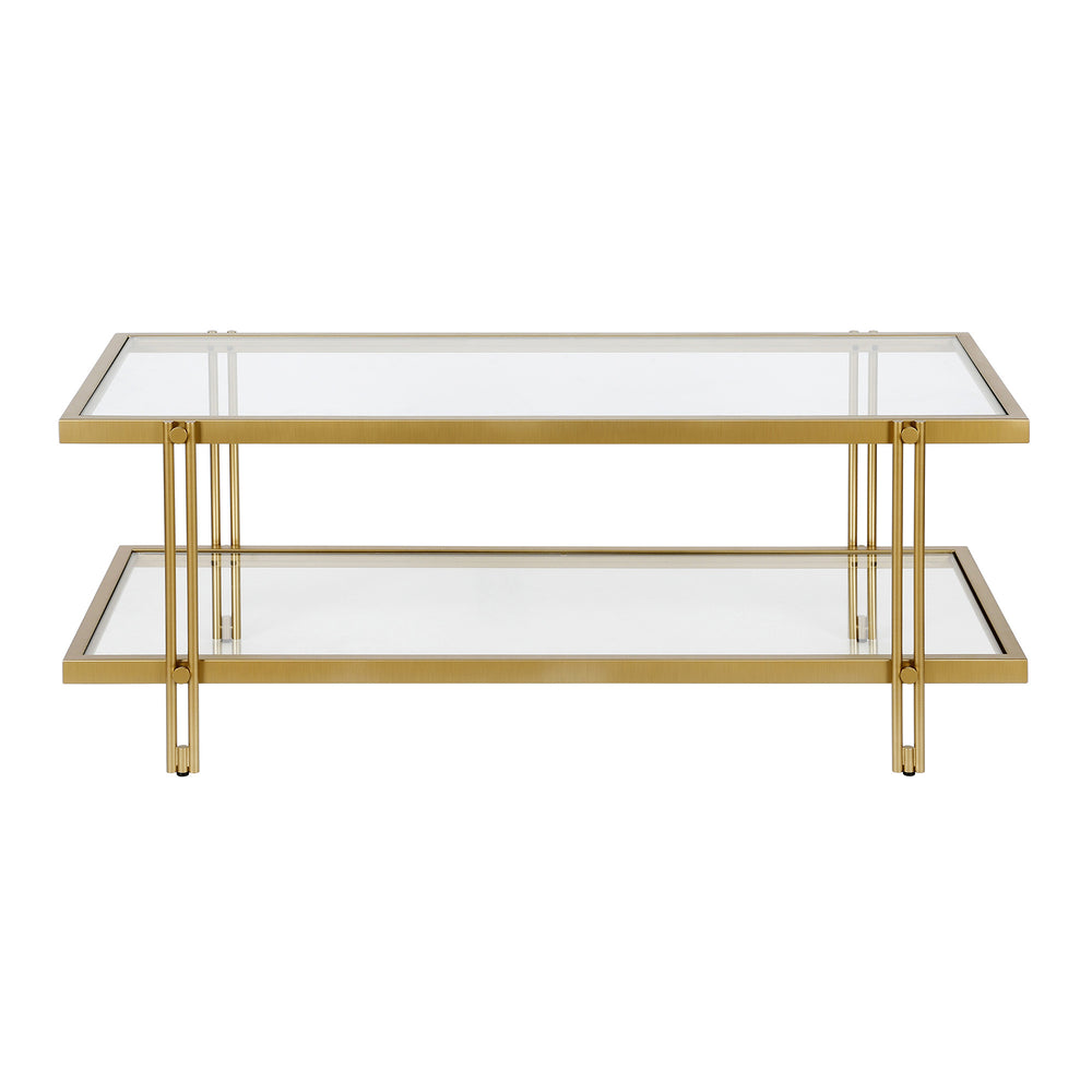 Homeroots 45" Gold Glass And Steel Coffee Table With Shelf   521021