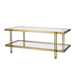 Homeroots 45" Gold Glass And Steel Coffee Table With Shelf   521021