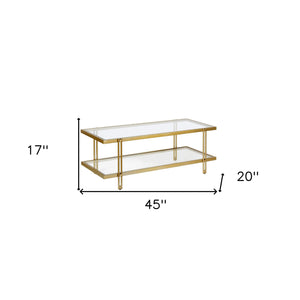 Homeroots 45" Gold Glass And Steel Coffee Table With Shelf   521021