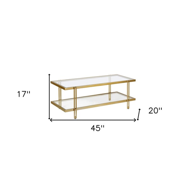 Homeroots 45" Gold Glass And Steel Coffee Table With Shelf   521021
