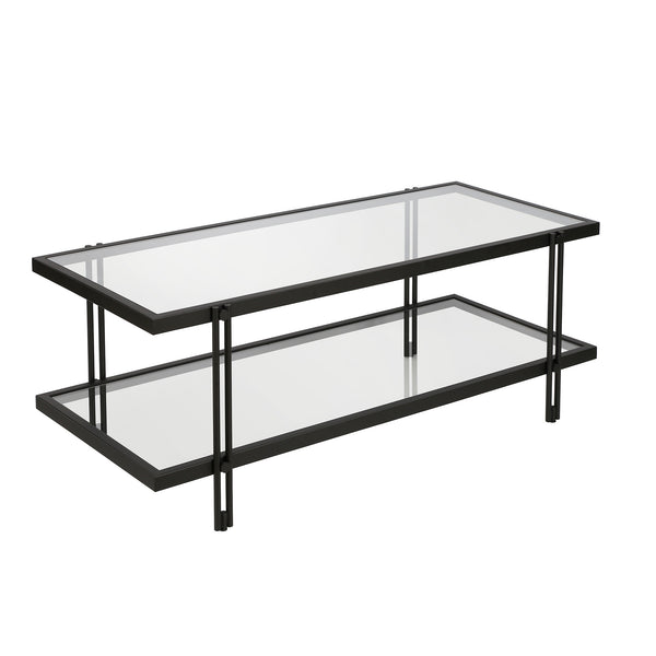 Homeroots 45" Black Glass And Steel Coffee Table With Shelf   521022