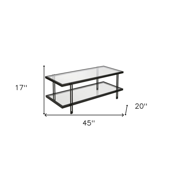 Homeroots 45" Black Glass And Steel Coffee Table With Shelf   521022