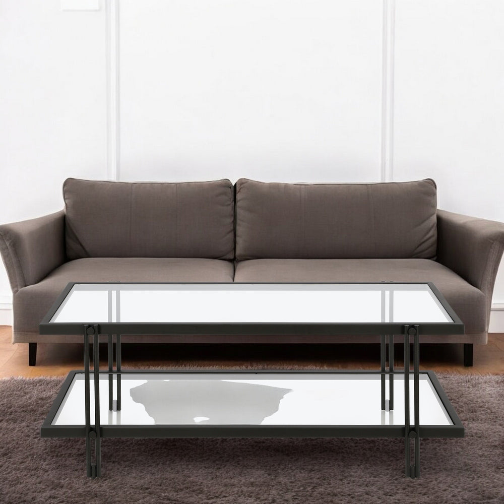 Homeroots 45" Black Glass And Steel Coffee Table With Shelf   521022