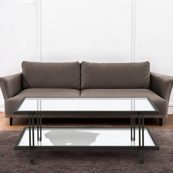 Homeroots 45" Black Glass And Steel Coffee Table With Shelf   521022