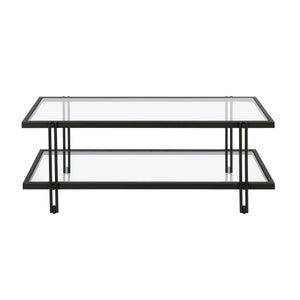 Homeroots 45" Black Glass And Steel Coffee Table With Shelf   521022