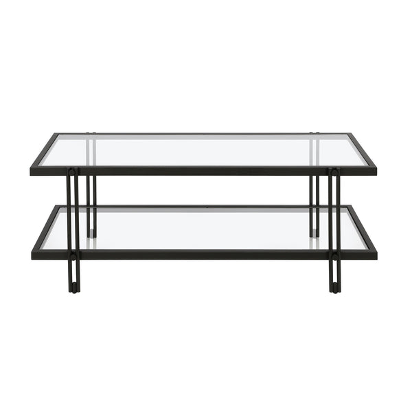 Homeroots 45" Black Glass And Steel Coffee Table With Shelf   521022
