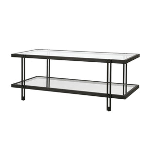 Homeroots 45" Black Glass And Steel Coffee Table With Shelf   521022