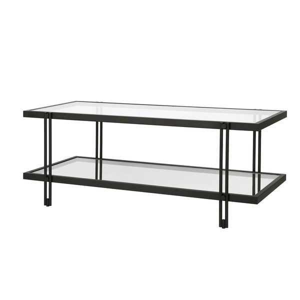 Homeroots 45" Black Glass And Steel Coffee Table With Shelf   521022
