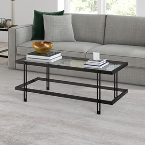 Homeroots 45" Black Glass And Steel Coffee Table With Shelf   521022