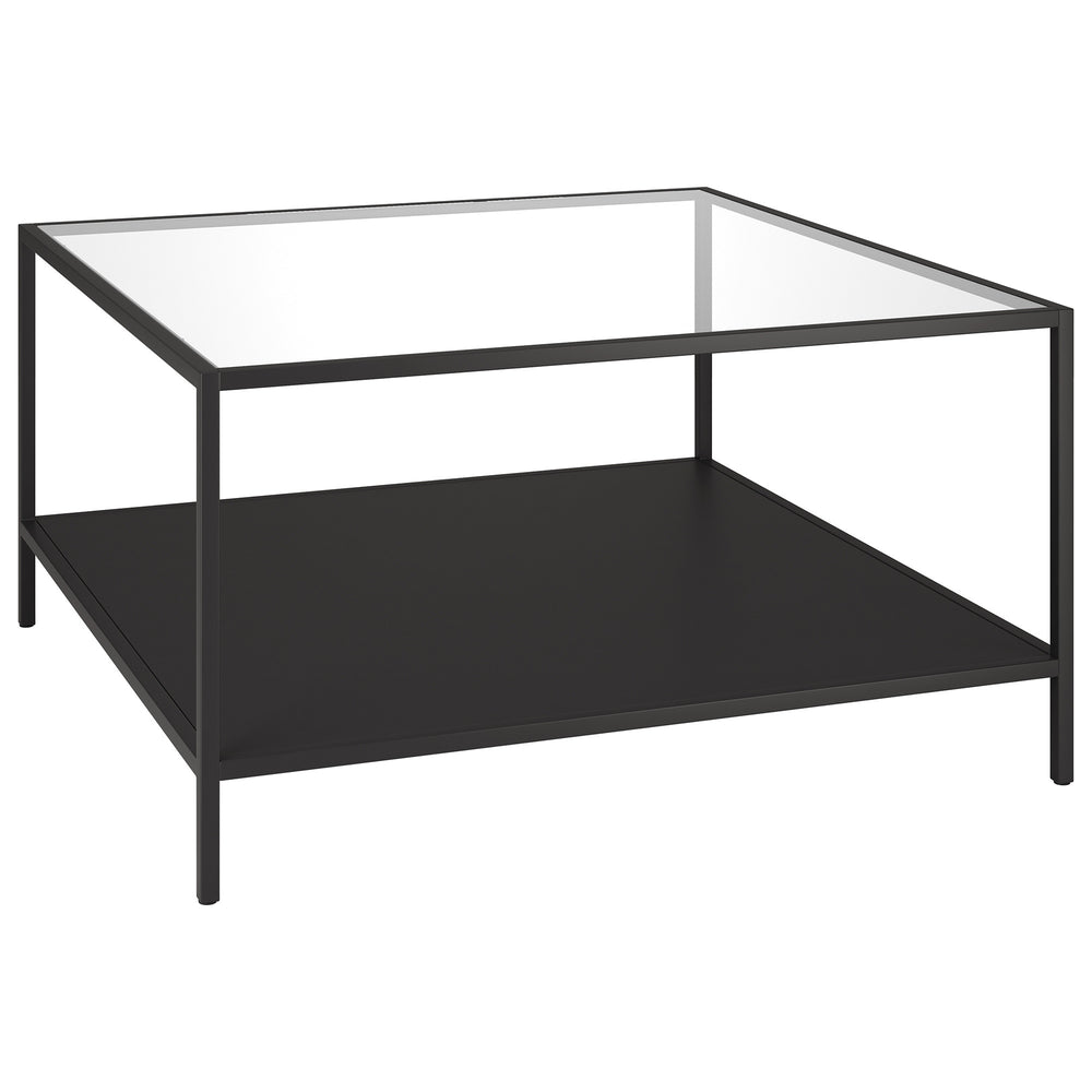 Homeroots 32" Black Glass And Steel Square Coffee Table With Shelf   521023