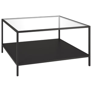 Homeroots 32" Black Glass And Steel Square Coffee Table With Shelf   521023
