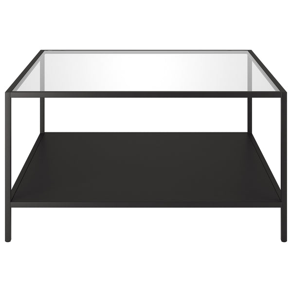 Homeroots 32" Black Glass And Steel Square Coffee Table With Shelf   521023