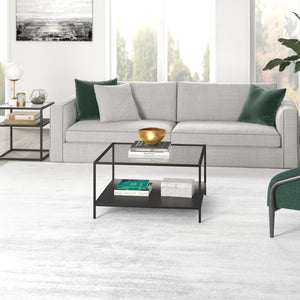 Homeroots 32" Black Glass And Steel Square Coffee Table With Shelf   521023