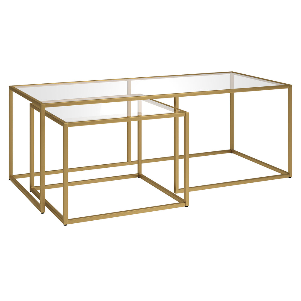 Homeroots Set Of Two 50" Gold Glass And Steel Nested Coffee Tables   521025