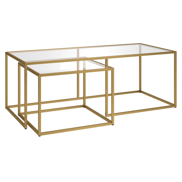 Homeroots Set Of Two 50" Gold Glass And Steel Nested Coffee Tables   521025