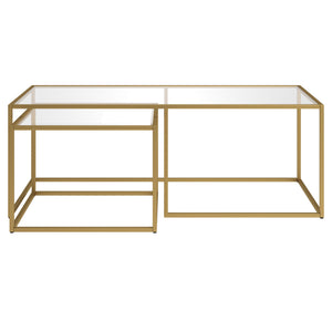 Homeroots Set Of Two 50" Gold Glass And Steel Nested Coffee Tables   521025