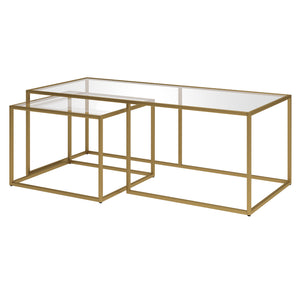 Homeroots Set Of Two 50" Gold Glass And Steel Nested Coffee Tables   521025