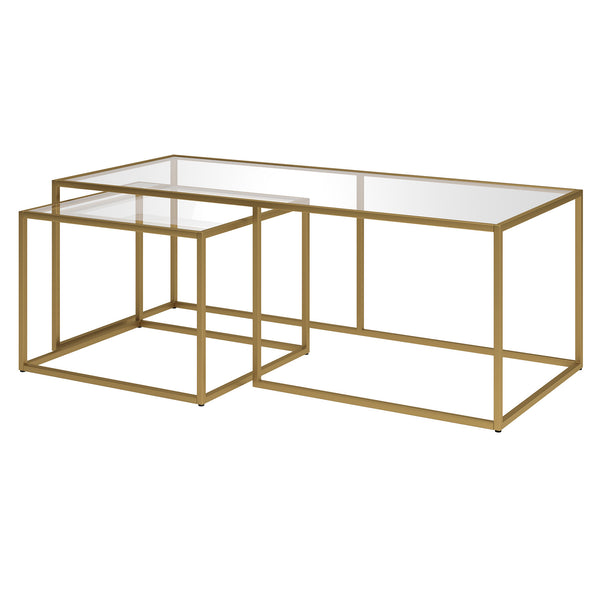 Homeroots Set Of Two 50" Gold Glass And Steel Nested Coffee Tables   521025