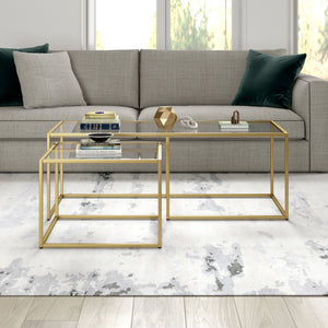 Homeroots Set Of Two 50" Gold Glass And Steel Nested Coffee Tables   521025