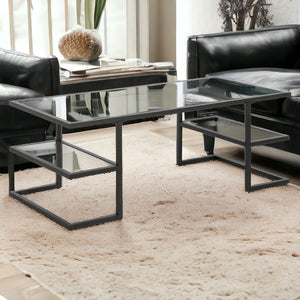 Homeroots 47" Black Glass And Steel Coffee Table With Two Shelves   521026