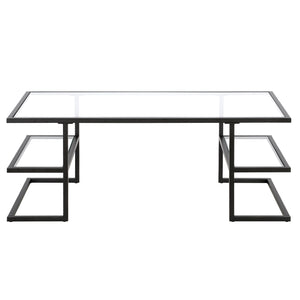 Homeroots 47" Black Glass And Steel Coffee Table With Two Shelves   521026