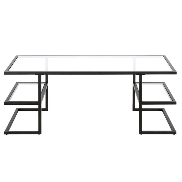 Homeroots 47" Black Glass And Steel Coffee Table With Two Shelves   521026