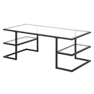 Homeroots 47" Black Glass And Steel Coffee Table With Two Shelves   521026