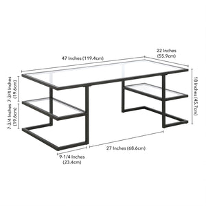 Homeroots 47" Black Glass And Steel Coffee Table With Two Shelves   521026