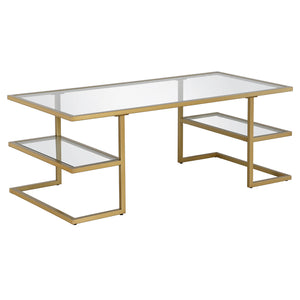 Homeroots 47" Gold Glass And Steel Coffee Table With Two Shelves   521027